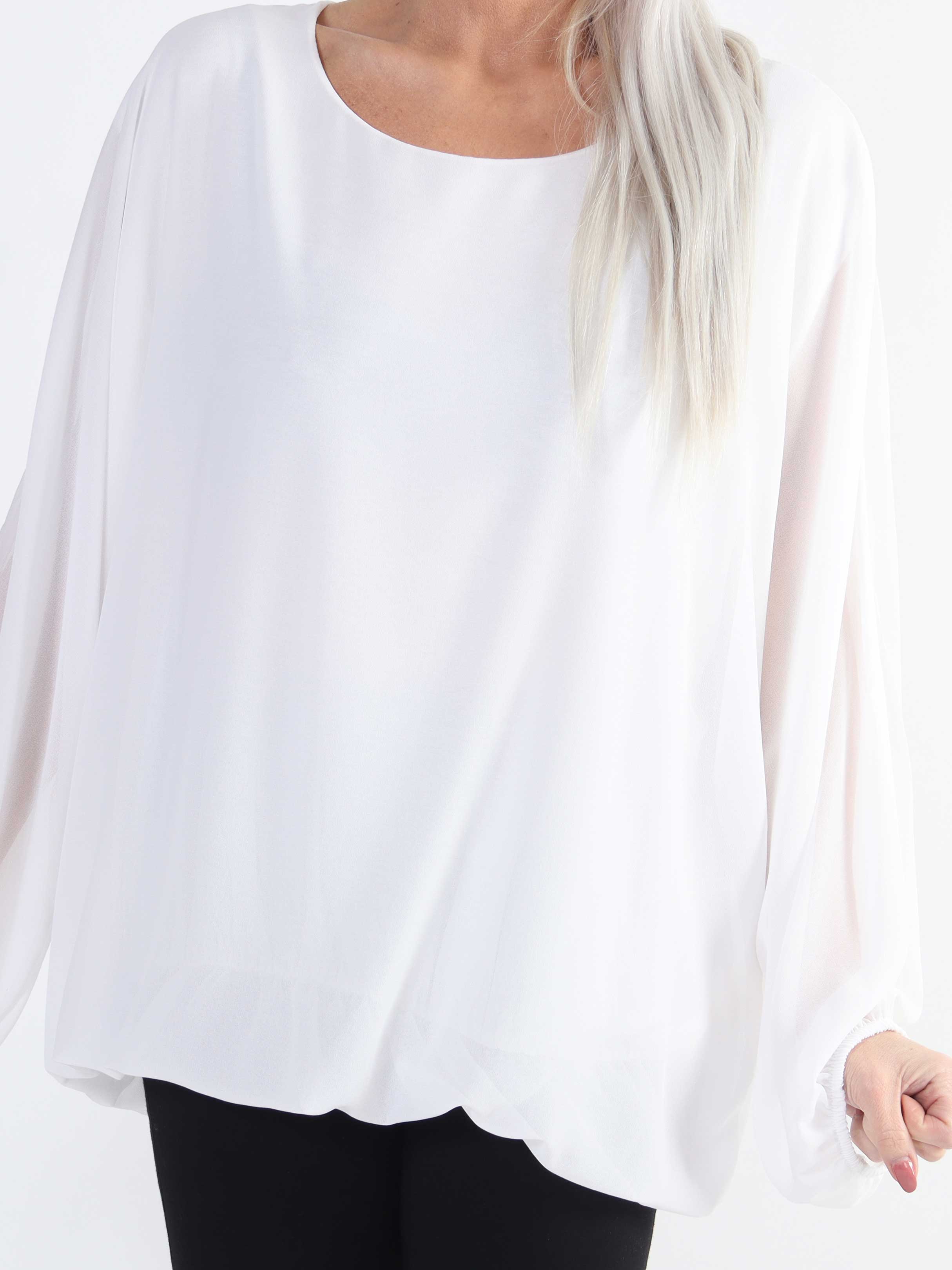 Destiny Plain - Plus size bluse i chiffon med flagermusærmer